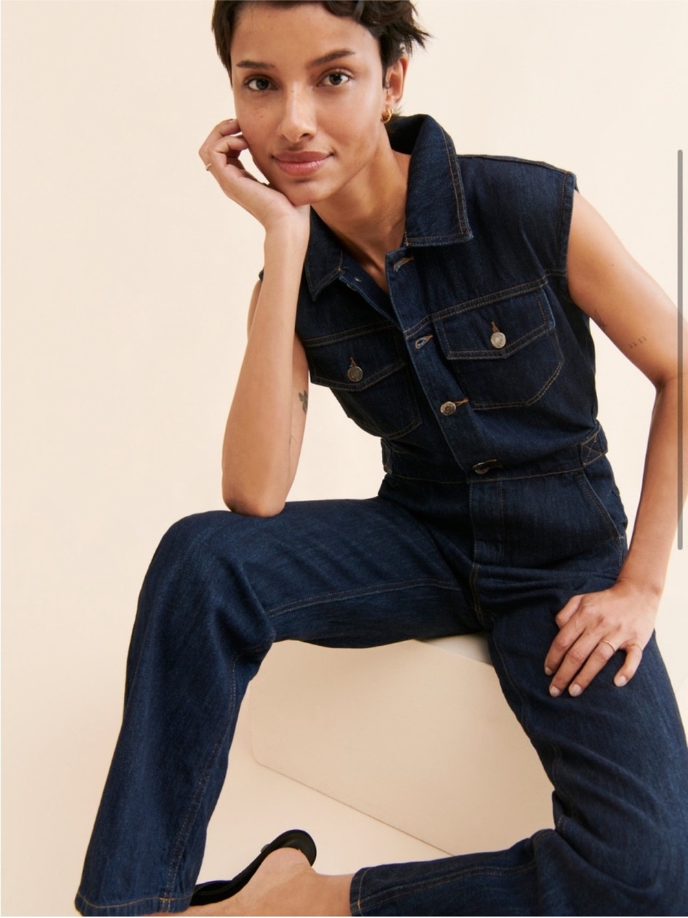 PISTOLA Brooks Sleeveless Dark Indigo Denim Jumpsuit